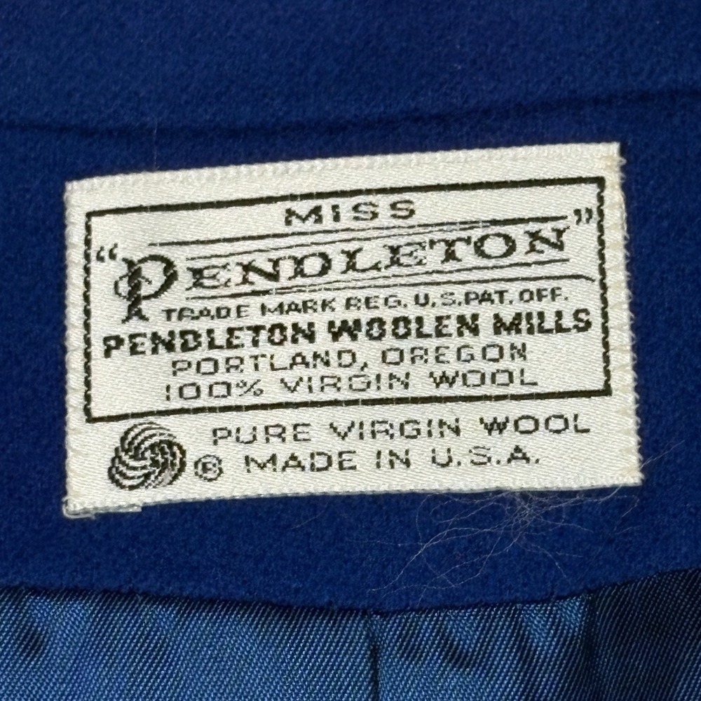 Vtg Miss Pendleton Wool Blazer Jacket Womens Royal Cobalt Blue Crop Small 4 6 - Picture 2 of 12
